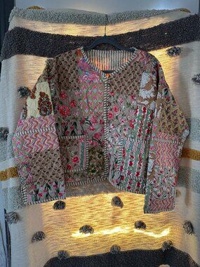 NWT Stella Impex Reversible Patchwork Quilted Jacket Beige Floral Boho XXXL